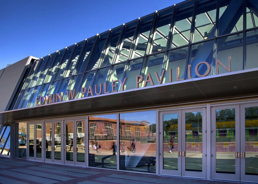 Outdoor photo of Pauley Pavilion, UCLA where the Los Angeles Camp Fair takes place in March 2024