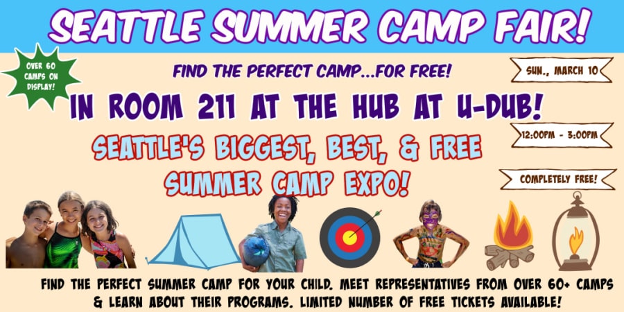 Large Seattle Camp Fair promotional banner. 