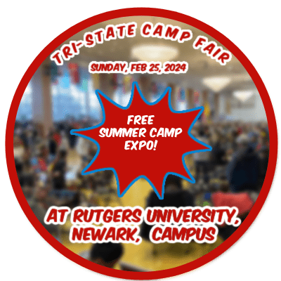Circular photo promoting the Sunday, Feb 25 Tri-State Camp Fair at Rutgers University, Newark Campus, in the Essex Room.