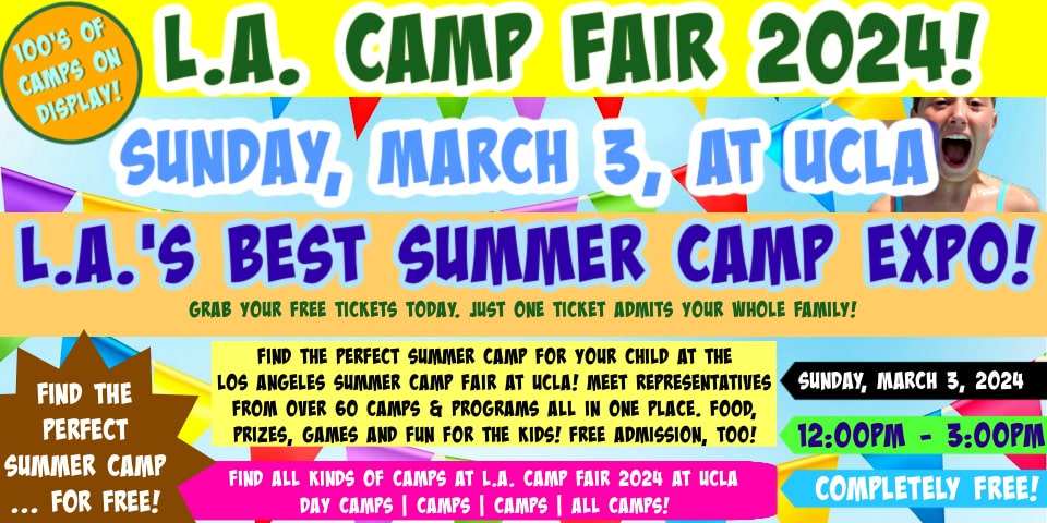 Colorful banner ad promoting LA Camp Fair at UCLA March 3, 2024